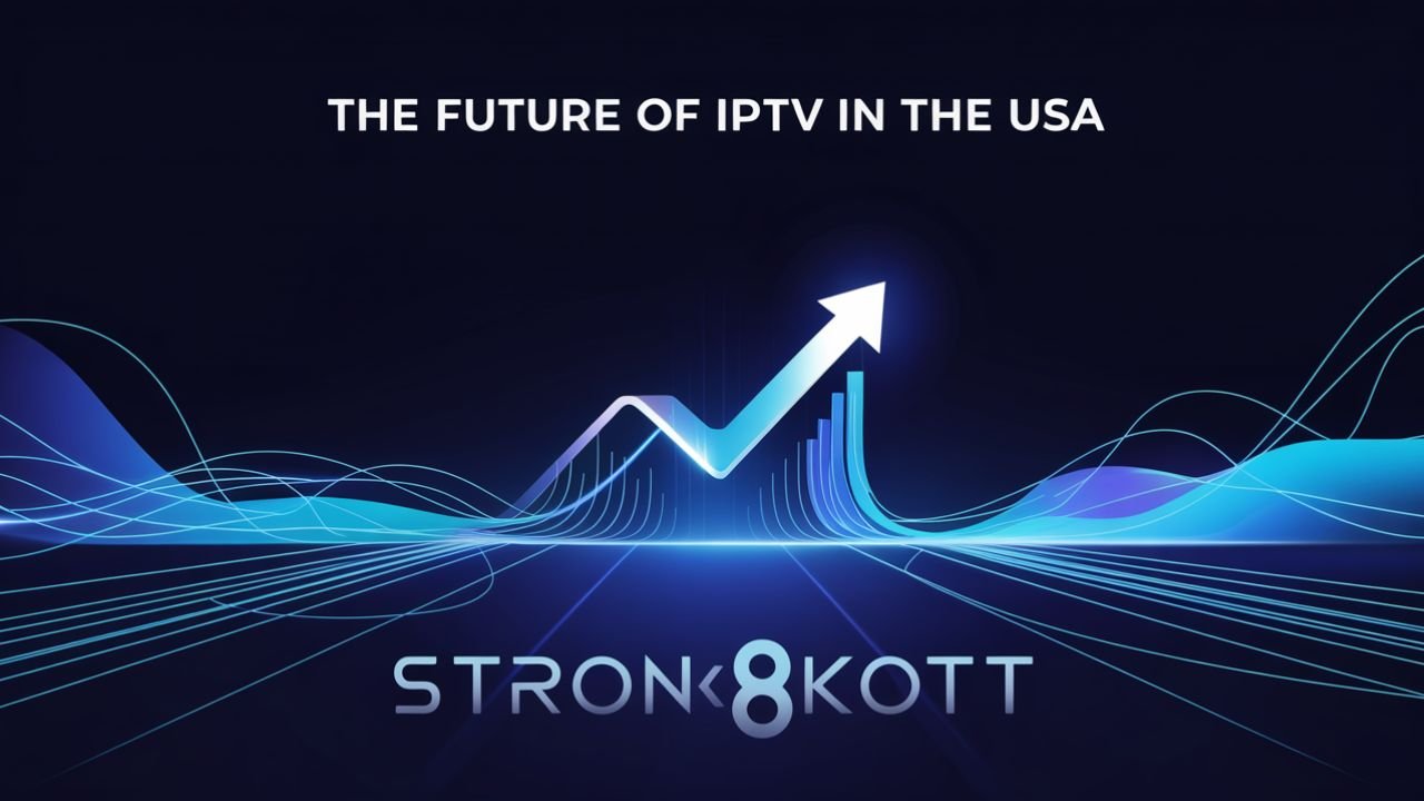 Best IPTV Provider USA futuristic growth concept with glowing digital network lines.