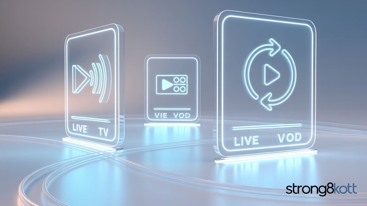 Glowing icons showing types of IPTV Internet Protocol services