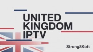 Modern minimalist featured image with United Kingdom IPTV title and subtle UK flag background.