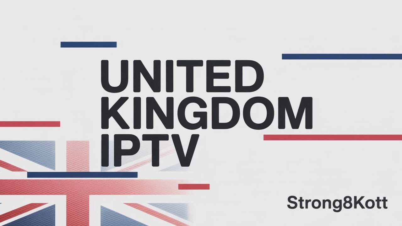 Modern minimalist featured image with United Kingdom IPTV title and subtle UK flag background.