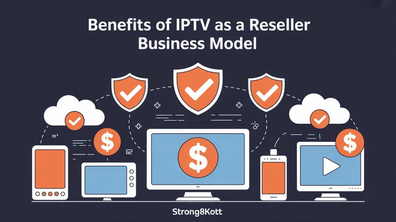 Infographic-style image showing core benefits of IPTV as a reseller model.